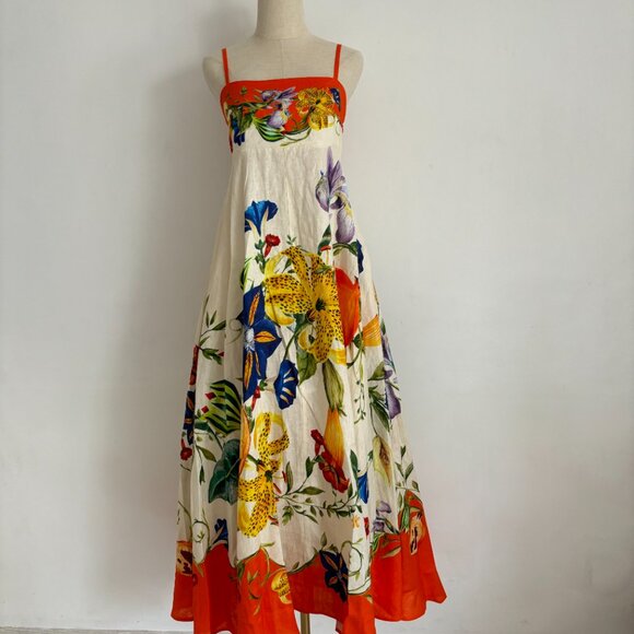 Alemais Pomegranate Floral Print Patterned Linen Maxi Dress - Picture 5 of 13